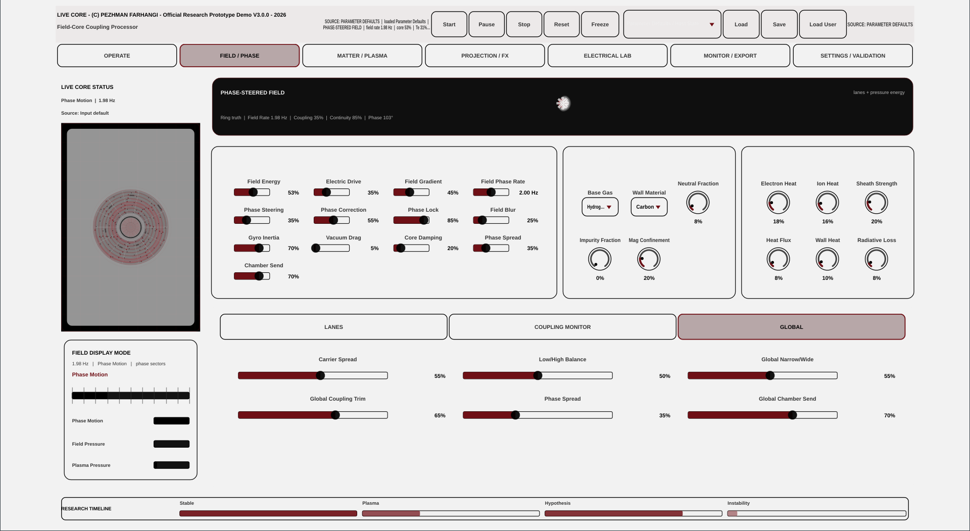 Live Core Field and Phase page preview