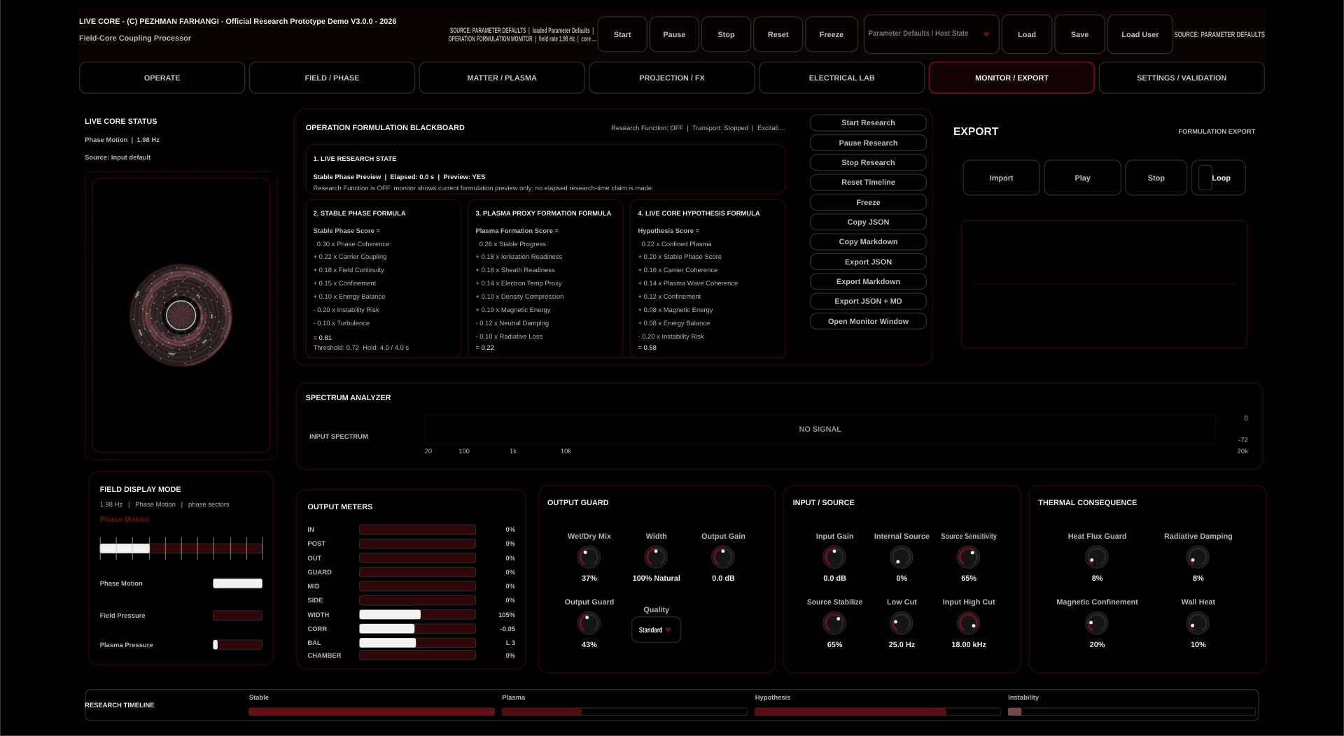 Live Core Monitor and Export page preview