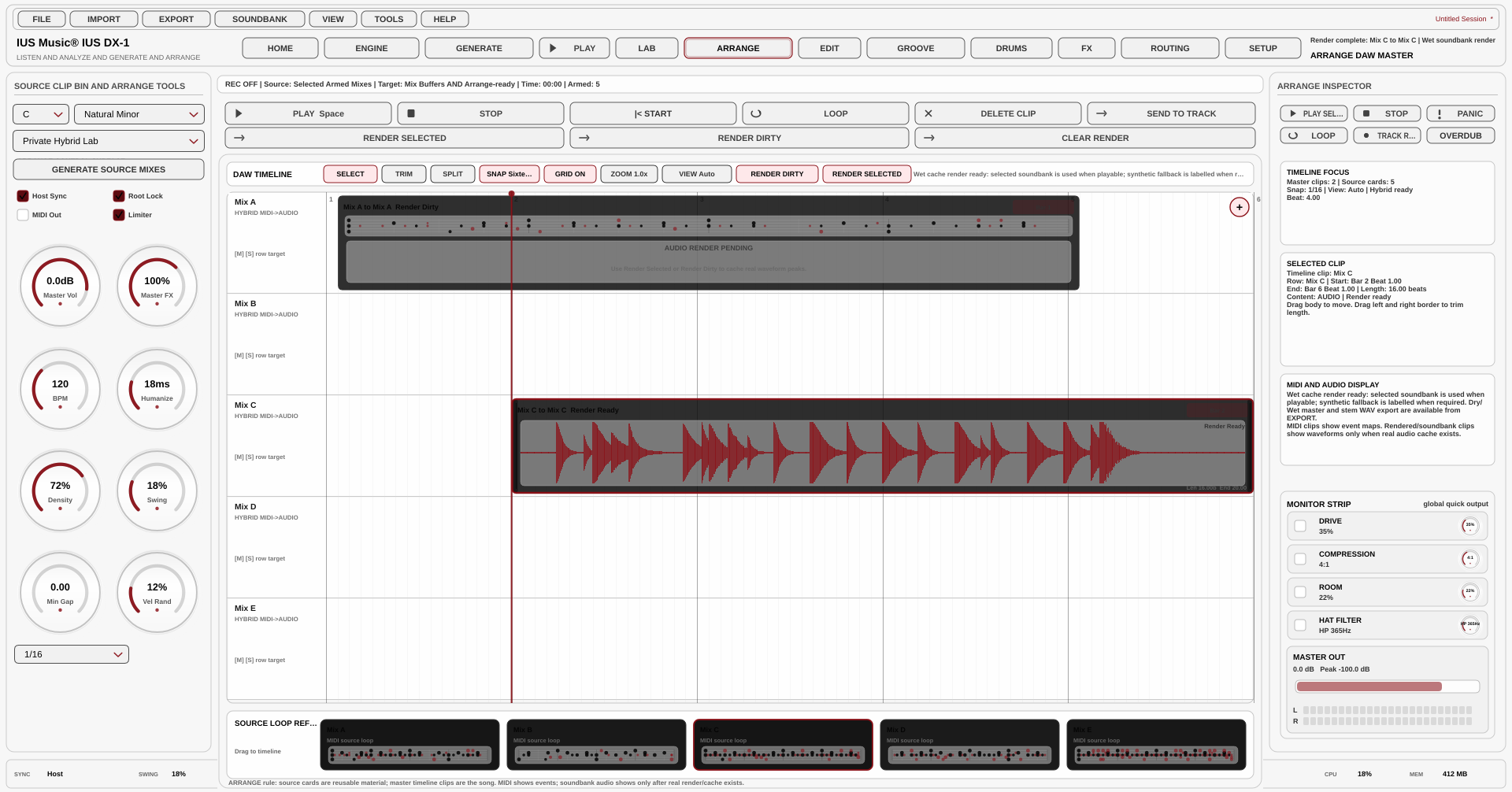 DX-1 arrangement timeline interface